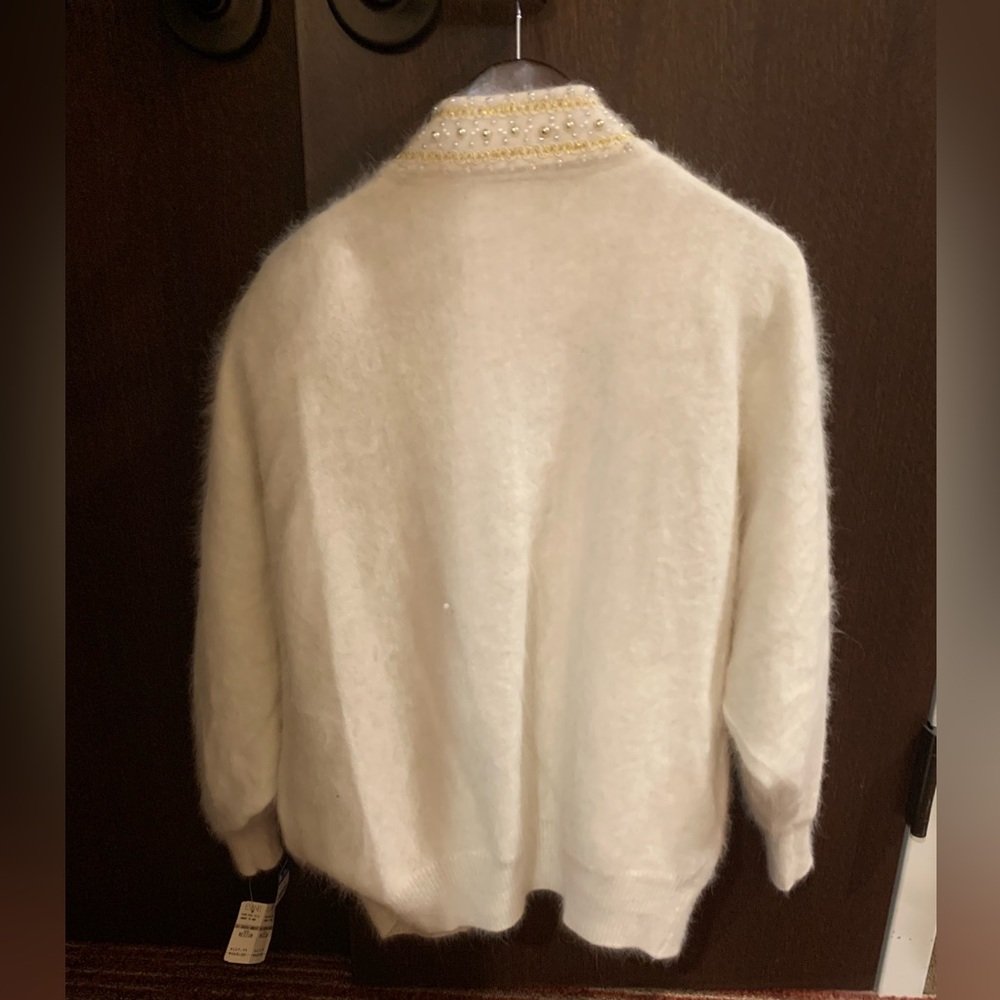 VINTAGE NWT EURO EVANS FONTANA ANGORA RABBIT HAIR EMBELLISHED SWEATER SIZE MED - Picture 5 of 16